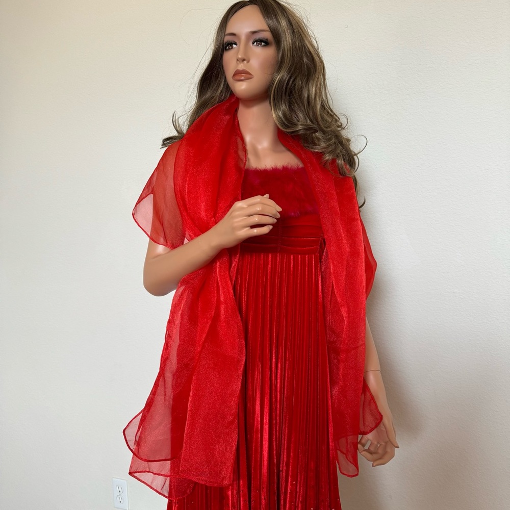 NWT Women's Long Sleeveless Red Dress Scarf Holiday Christmas Small